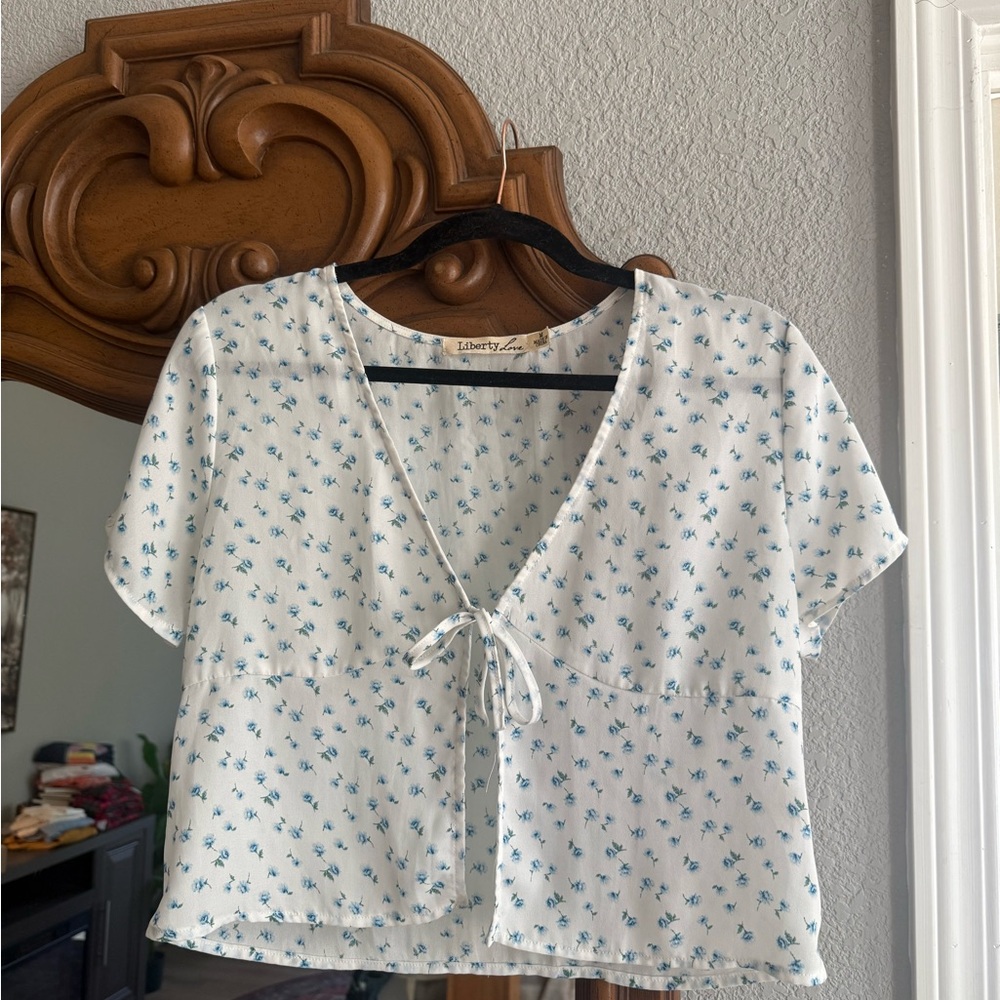 Liberty Love Blue Floral Tie-Front Blouse